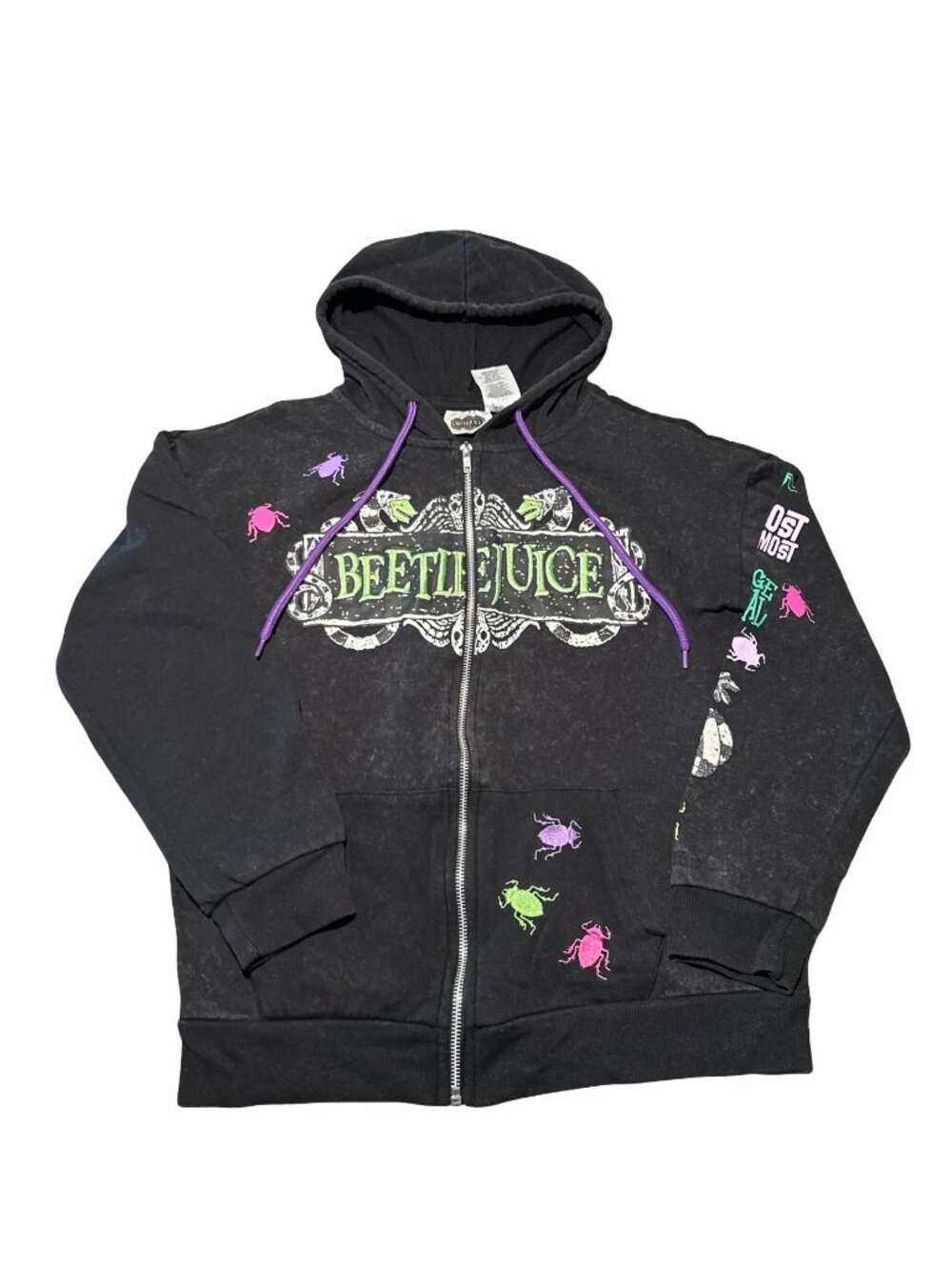 Beetlejuice Hoodie Zip Up Jacket Size S Black Graphic Goth Halloween Tim Burton